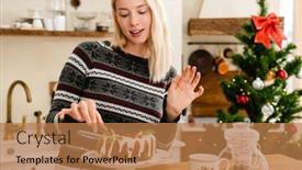  Presentation with tea tasting - Colorful slides enhanced with pleased-beautiful-girl-tasting-christmas backdrop and a coral colored foreground