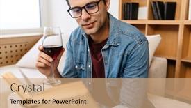  Presentation with wine book - Cool new PPT theme with pleased-brunette-young-man-drinking backdrop and a coral colored foreground
