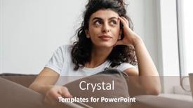  Presentation with mobile home - Theme having pleased-brunette-young-woman-using background and a coral colored foreground