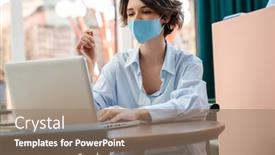  Presentation with mask - PPT theme consisting of pleased-caucasian-girl-in-protective background and a coral colored foreground