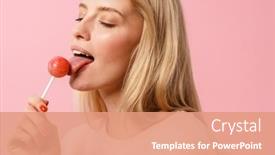  Presentation with lollipop - Slide set with pleased-charming-blonde-girl-liking background and a coral colored foreground