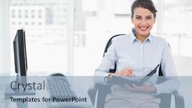  Presentation with agenda - Audience pleasing slide deck consisting of pleased classy brown haired businesswoman backdrop and a light blue colored foreground