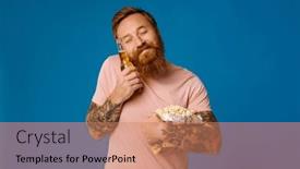  Presentation with popcorn - Theme featuring pleased-ginger-bearded-man-holding background and a coral colored foreground