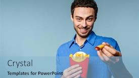  Presentation with ketchup - PPT theme having pleased-handsome-guy-smiling background and a light blue colored foreground