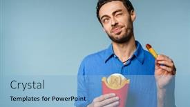  Presentation with french fries - Presentation theme consisting of pleased-handsome-guy-winking background and a light blue colored foreground