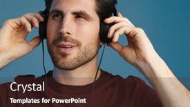  Presentation with blue music - PPT theme with pleased-handsome-man-listening-music background and a tawny brown colored foreground