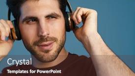  Presentation with blue music - PPT theme having pleased-handsome-man-listening-music background and a tawny brown colored foreground