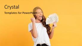  Presentation with joyful - Slide deck featuring pleased joyful girl holding bunch background and a yellow colored foreground