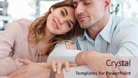  Presentation with couple - PPT layouts featuring pleased lovely couple sitting togther background and a coral colored foreground