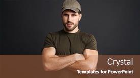  Presentation with masculine - Amazing slide deck having pleased-masculine-military-man-posing backdrop and a red colored foreground