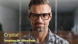  Presentation with eyeglasses - Slide deck featuring pleased-white-haired-man background and a tawny brown colored foreground