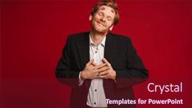  Presentation with chest - Slide deck featuring pleased-young-man-wearing-black background and a tawny brown colored foreground