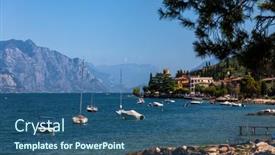  Presentation with boats - Beautiful slides featuring pleasure-boats-moored-near-resort backdrop and a ocean colored foreground