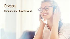  Presentation with headphones - Slides having pleasure in listening to song background and a  colored foreground