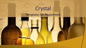  Presentation with alcohol vodka - Amazing slide deck having plenty bottles of alcohol drinks backdrop and a yellow colored foreground