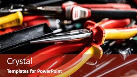  Presentation with repair - Slide set having pliers-and-other-work-tools background and a crimson colored foreground