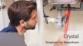  Presentation with kitchen sink splash - Colorful PPT theme enhanced with plimbing fittings - plumber fixing under the sink backdrop and a lemonade colored foreground