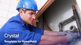  Presentation with pipes - Audience pleasing presentation theme consisting of plimbing fittings - young plumber fitting pipes backdrop and a ocean colored foreground