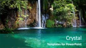  Presentation with waterfalls - Amazing PPT theme having plitvice lakes national park backdrop and a ocean colored foreground