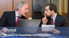  Presentation with speak up function - Audience pleasing slide deck consisting of plot - businessman asking his colleague backdrop and a ocean colored foreground