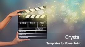  Presentation with female - Beautiful slide deck featuring plot story - clapperboard sign hold by female backdrop and a  colored foreground