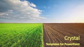  Presentation with rural - Amazing PPT layouts having plow - cultivated green meadow rural scene backdrop and a tawny brown colored foreground
