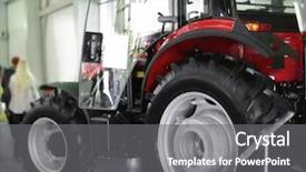  Presentation with exhibition - Audience pleasing PPT layouts consisting of plow truck - modern tractor on agricultural exhibition backdrop and a gray colored foreground