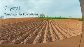  Presentation with sky - Amazing PPT theme having plowed-field-and-cloudy-sky backdrop and a sky blue colored foreground
