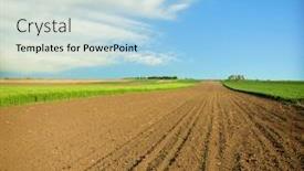  Presentation with field - Audience pleasing presentation theme consisting of plowed-field-in-spring-time backdrop and a light blue colored foreground