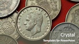  Presentation with executive martin luther king j - Amazing PPT theme having plta - coins of spain king juan backdrop and a gray colored foreground