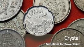  Presentation with spain - PPT theme consisting of plta - coins of spain seville landmarks background and a gray colored foreground