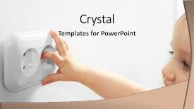  Presentation with power plug - Amazing PPT theme having plug - little child's hand playing backdrop and a white colored foreground