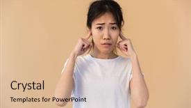  Presentation with upset - Beautiful PPT theme featuring plug - portrait of upset asian woman backdrop and a lemonade colored foreground
