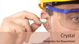  Presentation with safety workplace - Colorful PPT theme enhanced with plug closeup health and safety backdrop and a coral colored foreground