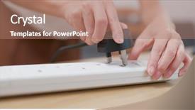  Presentation with power plug - Amazing PPT theme having plug in the power cord backdrop and a coral colored foreground