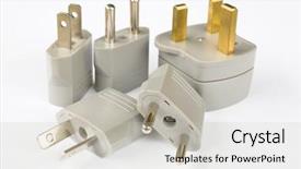  Presentation with power plug - Presentation featuring plug isolated on white background background and a light gray colored foreground