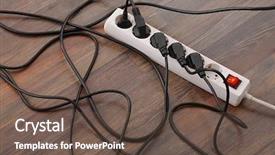 Presentation with electric devices - Amazing PPT theme having plugged in electric devices backdrop and a  colored foreground