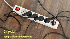  Presentation with electric devices - Beautiful slide deck featuring plugged in electric devices backdrop and a tawny brown colored foreground