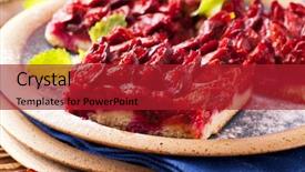  Presentation with ceramic - Theme enhanced with plum cake zwetschgendatschi on the ceramic plate background and a crimson colored foreground