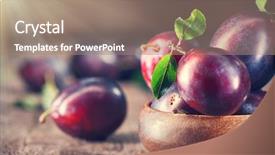  Presentation with organic fruits and leafy greens - Colorful PPT layouts enhanced with plum healthy juicy ripe organic backdrop and a coral colored foreground