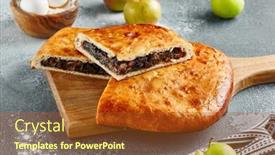  Presentation with sweet pastry - Slide set with plum-pie-on-wooden-board background and a tawny brown colored foreground