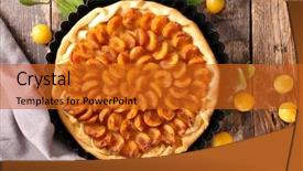  Presentation with wood - Beautiful PPT layouts featuring plum tart on wood background backdrop and a gold colored foreground