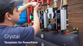  Presentation with circulation - PPT layouts featuring plumber-at-work-installing background and a ocean colored foreground