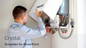  Presentation with plumber - Beautiful theme featuring plumber-attaches-trying-to-fix backdrop and a light blue colored foreground