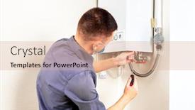  Presentation with plumber - Presentation design featuring plumber-attaches-trying-to-fix background and a coral colored foreground