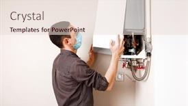  Presentation with boiler - PPT theme consisting of plumber-attaches-trying-to-fix background and a lemonade colored foreground