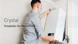  Presentation with plumber - Cool new slide set with plumber-attaches-trying-to-fix backdrop and a light gray colored foreground