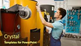  Presentation with furnace - Amazing slide deck having plumber-buying-boiler-with-furnace backdrop and a tawny brown colored foreground