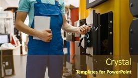  Presentation with furnace - Beautiful PPT theme featuring plumber-buying-boiler-with-furnace backdrop and a tawny brown colored foreground