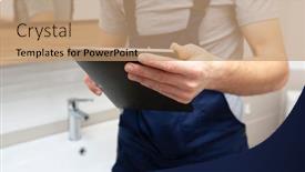  Presentation with price - Beautiful PPT theme featuring plumber-calculates-the-price backdrop and a coral colored foreground